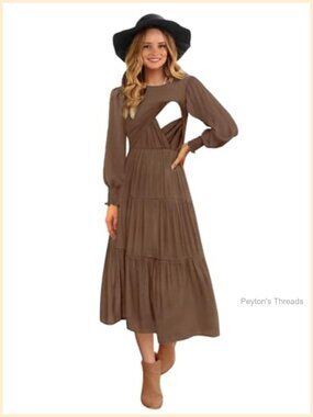 Flutter Sleeve Nursing Midi Dress Breastfeeding A-Line Tiered